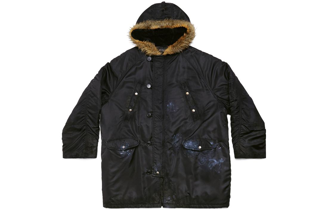 Balenciaga  Black Oversized Long Sleeve Mid-Length Zip Coat Jacket. 751730TMO131000