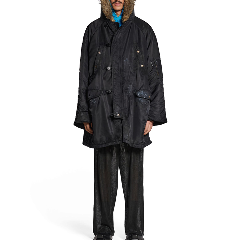 Lookbook 巴黎世家黑色宽松长袖中长款拉链外套夹克. 751730TMO131000