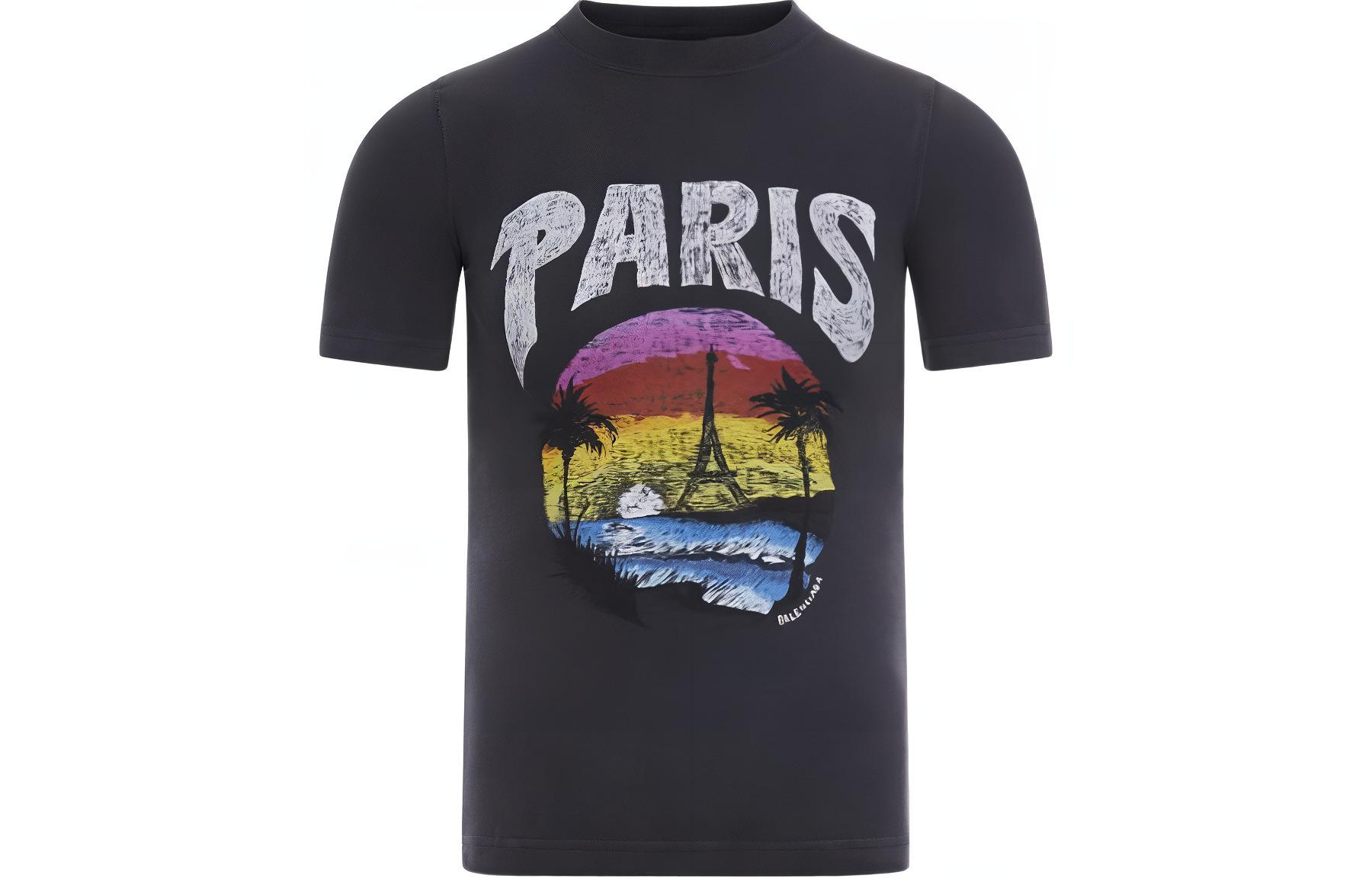 Buy Balenciaga  Black Printed Crewneck Regular Fit T-Shirt. 767878TPVM21569