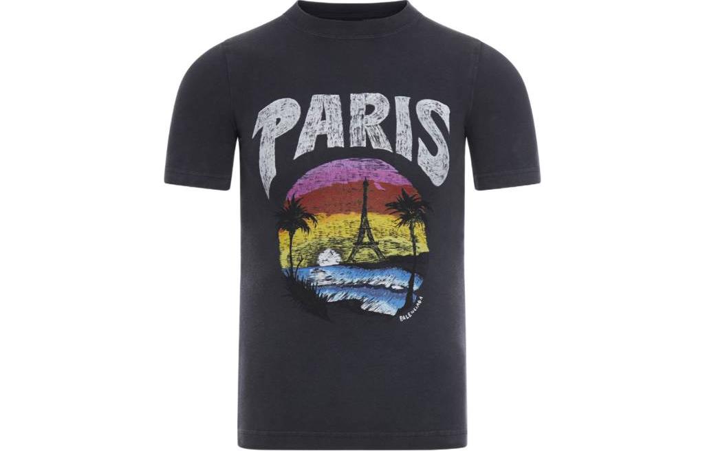 Order Balenciaga  Black Printed Crewneck Regular Fit T-Shirt. 767878TPVM21569