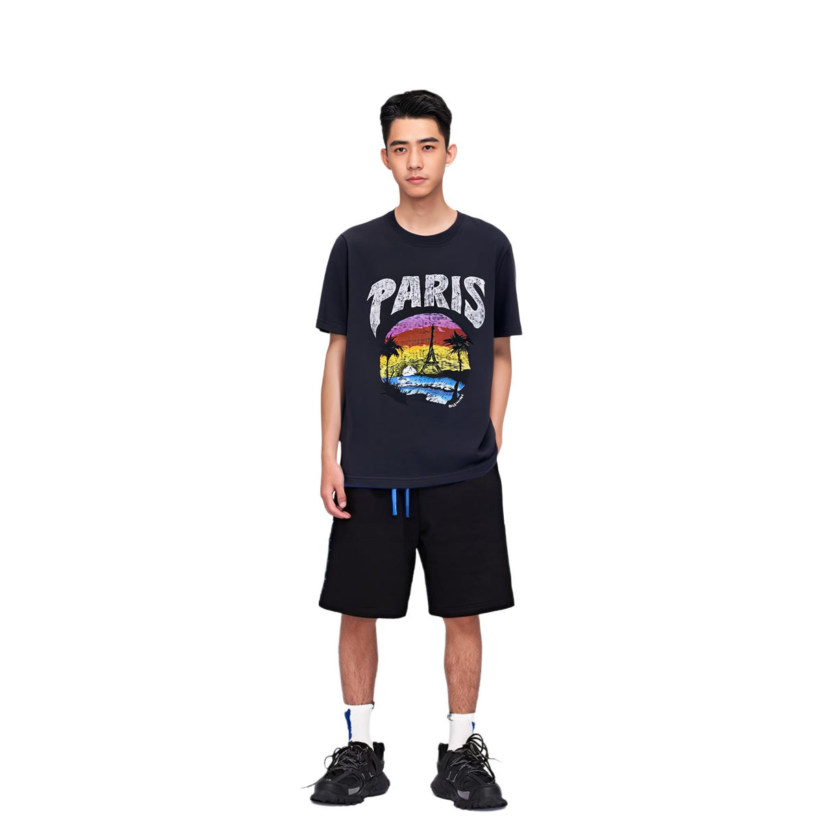 Shop Balenciaga  Black Printed Crewneck Regular Fit T-Shirt. 767878TPVM21569