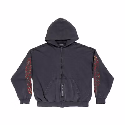 Balenciaga Black Printed Zip-Up Hoodie with Long Sleeves. 770939TPVM91568