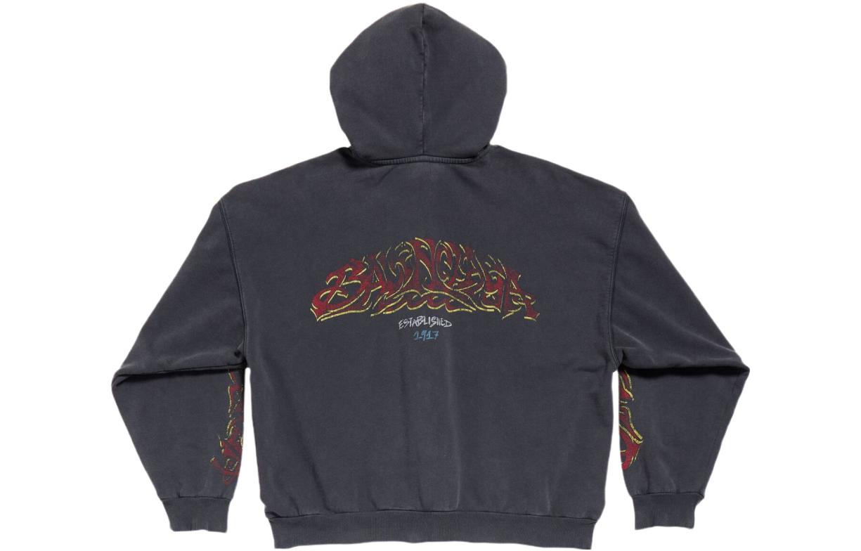 Balenciaga  Black Printed Zip-Up Hoodie with Long Sleeves. 770939TPVM91568 圖 3