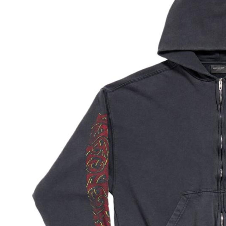 Balenciaga  Black Printed Zip-Up Hoodie with Long Sleeves. 770939TPVM91568 圖 7