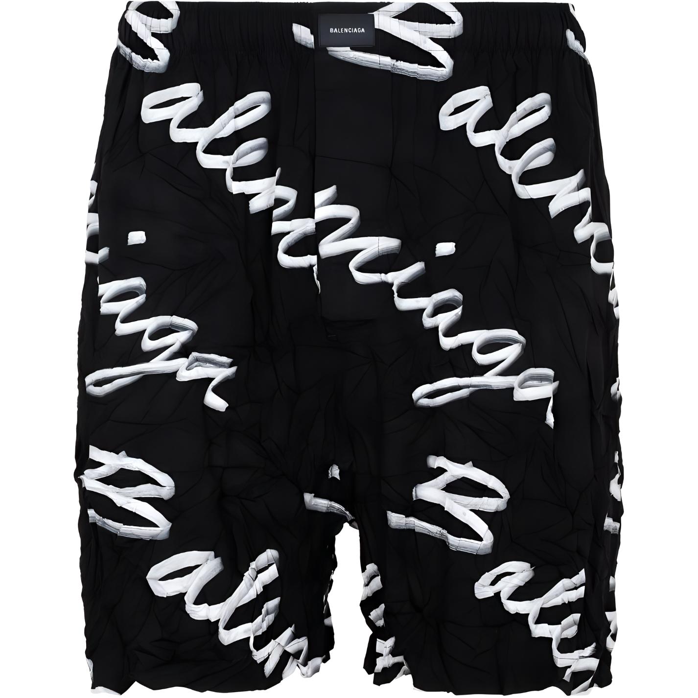 Order 발렌시아가 블랙 로고 프린트 릴랙스 핏 캐주얼 반바지. 672410TML131070