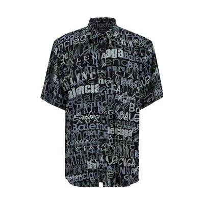 Balenciaga Black Short-Sleeve Shirt with Letter Print Collar. 556854TELF21269