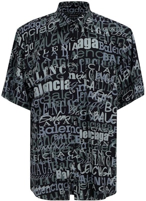 발렌시아가 블랙 반팔 셔츠 레터 프린트 칼라. 556854TELF21269 Order 발렌시아가 블랙 반팔 셔츠 레터 프린트 칼라. 556854TELF21269