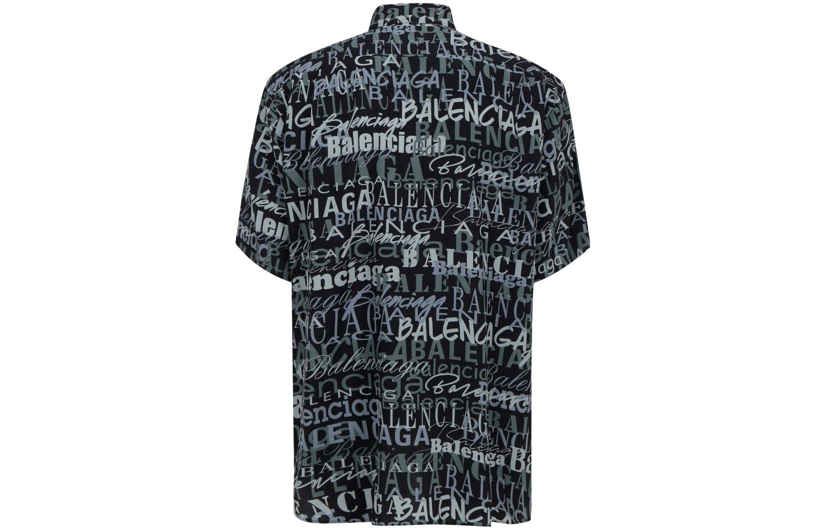 Lookbook 발렌시아가 블랙 반팔 셔츠 레터 프린트 칼라. 556854TELF21269