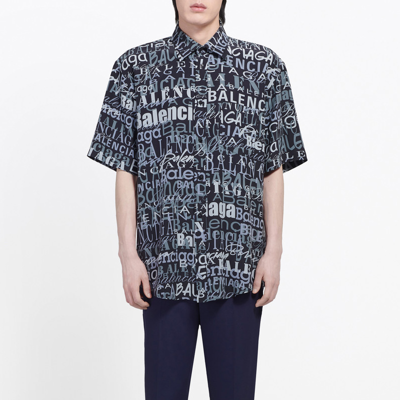 Shop 발렌시아가 블랙 반팔 셔츠 레터 프린트 칼라. 556854TELF21269