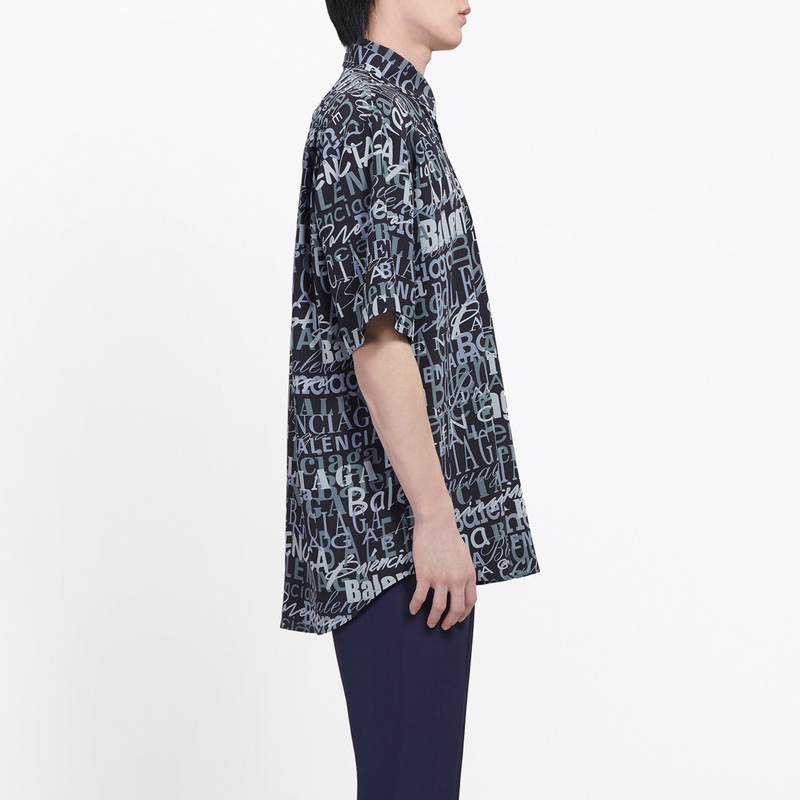 Purchase 발렌시아가 블랙 반팔 셔츠 레터 프린트 칼라. 556854TELF21269