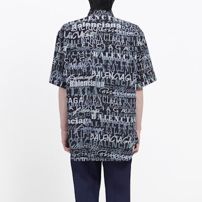 발렌시아가 블랙 반팔 셔츠 레터 프린트 칼라. 556854TELF21269 Details for 발렌시아가 블랙 반팔 셔츠 레터 프린트 칼라. 556854TELF21269