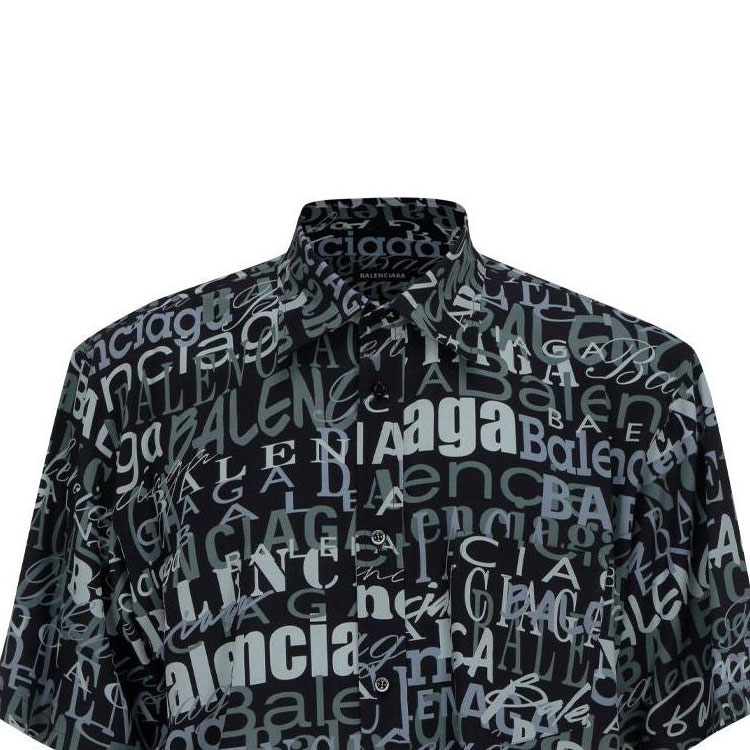 Sizing 발렌시아가 블랙 반팔 셔츠 레터 프린트 칼라. 556854TELF21269