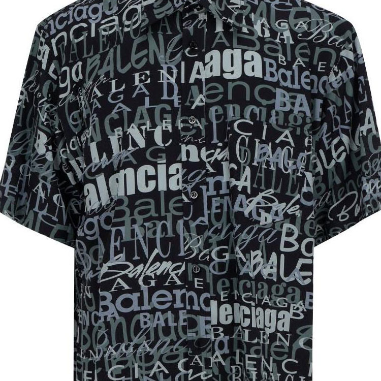 Cheap 발렌시아가 블랙 반팔 셔츠 레터 프린트 칼라. 556854TELF21269
