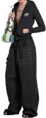 발렌시아가 블랙 솔리드 컬러 카고 팬츠 레귤러 핏. 786645TQW541071 Lookbook 발렌시아가 블랙 솔리드 컬러 카고 팬츠 레귤러 핏. 786645TQW541071