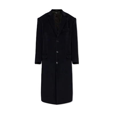 Balenciaga Black Solid Long Coat with Lapel, Single Button & Long Sleeves. 772772TOU021000