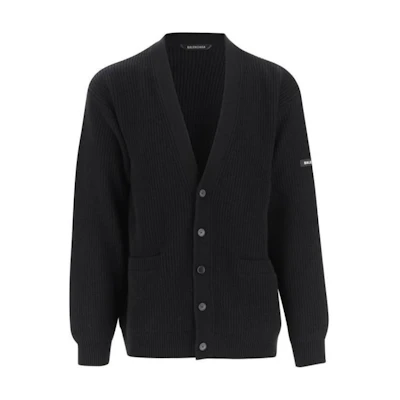 Balenciaga Black V-Neck Button-Up Knit Cardigan Sweater. 813062T1703-1000