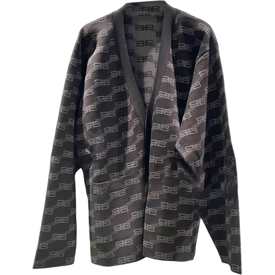 Balenciaga  Black V-Neck Logo Knit Cardigan Long Sleeve Regular Fit. 735711T32531269