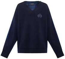 Balenciaga Blue Checkered V-Neck Long Sleeve Knit Sweater. 704271T41308275 Balenciaga Blue Checkered V-Neck Long Sleeve Knit Sweater. 704271T41308275