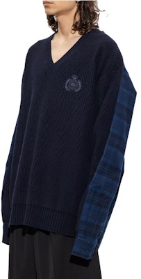 巴黎世家蓝色格纹V领长袖针织毛衣 704271T41308275 Purchase 巴黎世家蓝色格纹V领长袖针织毛衣 704271T41308275