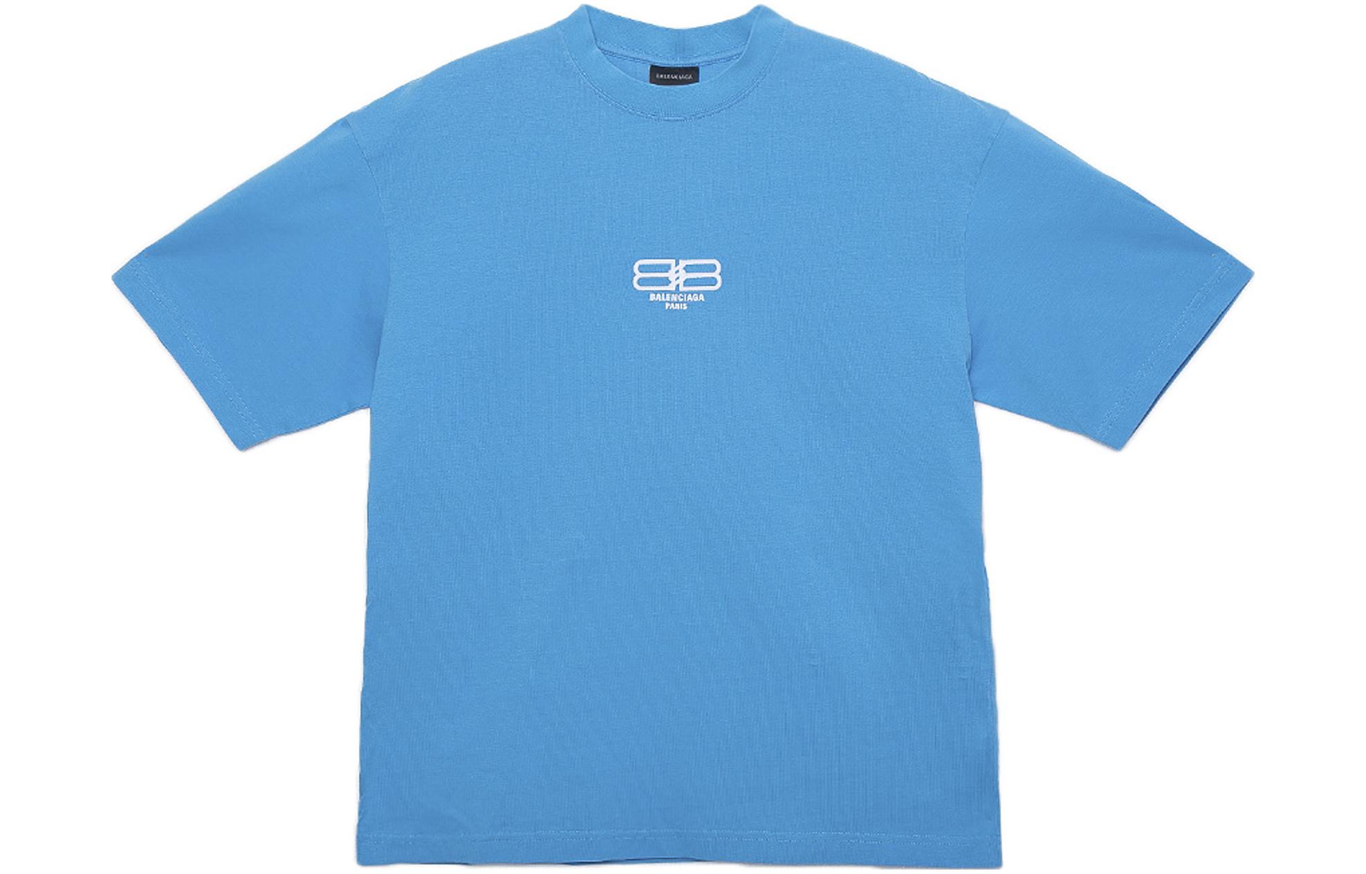 Order Balenciaga  Blue Crewneck Short Sleeve T-Shirt Regular Fit 612966TMVG74090