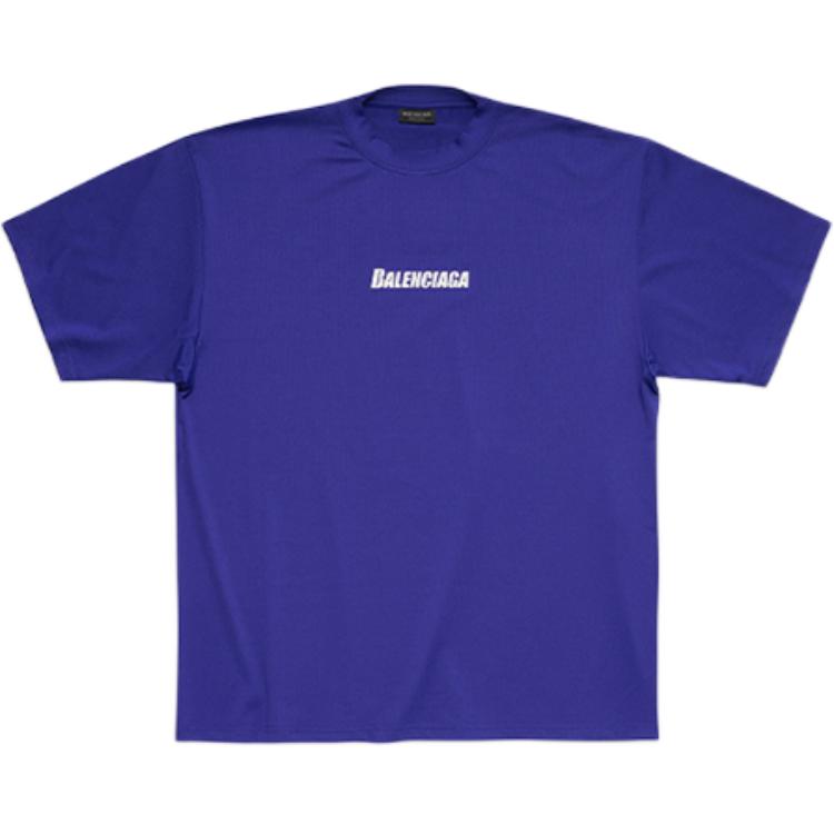 Balenciaga  Blue Crewneck T-Shirt with Logo Print Regular Fit. 6570274B8B54300