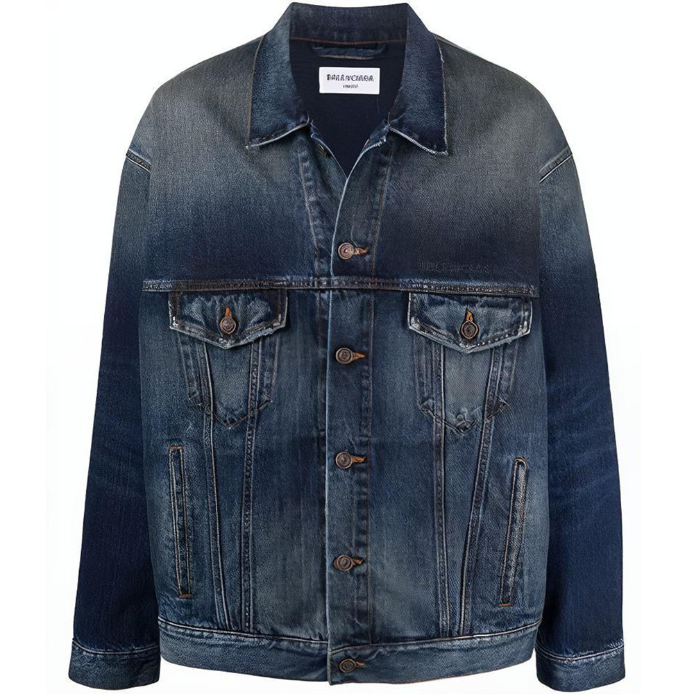 Balenciaga  Blue Denim Jacket with Logo Embroidery. 671889TJW754021