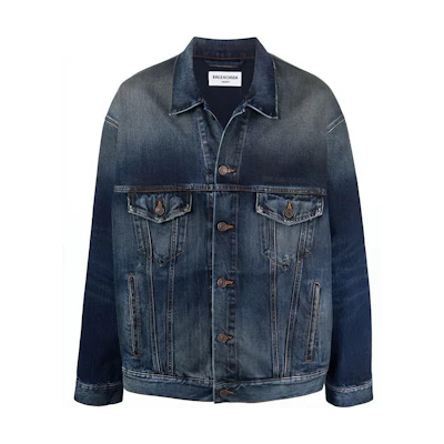 Balenciaga Blue Denim Jacket with Logo Embroidery. 671889TJW754021