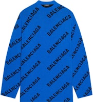 Balenciaga Blue Wool Knit Sweater with Allover Logo - Regular Fit. 657400T15673964 Balenciaga Blue Wool Knit Sweater with Allover Logo - Regular Fit. 657400T15673964