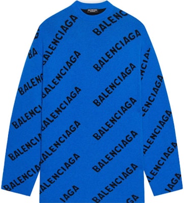 巴黎世家蓝色全Logo羊毛针织衫 - 标准版型毛衣 657400T15673964 Order 巴黎世家蓝色全Logo羊毛针织衫 - 标准版型毛衣 657400T15673964