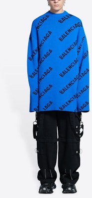 巴黎世家蓝色全Logo羊毛针织衫 - 标准版型毛衣 657400T15673964 Lookbook 巴黎世家蓝色全Logo羊毛针织衫 - 标准版型毛衣 657400T15673964