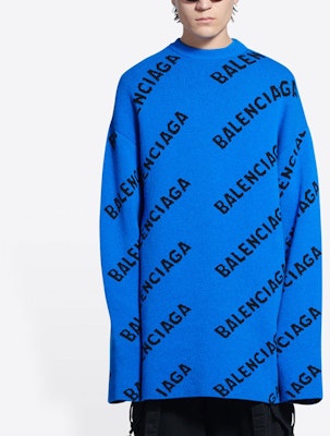 巴黎世家蓝色全Logo羊毛针织衫 - 标准版型毛衣 657400T15673964 Shop 巴黎世家蓝色全Logo羊毛针织衫 - 标准版型毛衣 657400T15673964