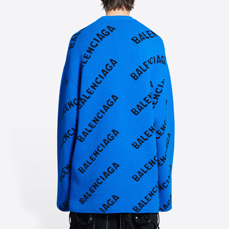 Purchase 발렌시아가 블루 울 니트 스웨터 올오버 로고 - 레귤러 핏. 657400T15673964