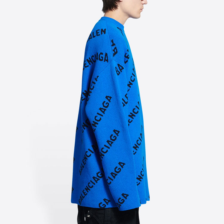 Details for 발렌시아가 블루 울 니트 스웨터 올오버 로고 - 레귤러 핏. 657400T15673964