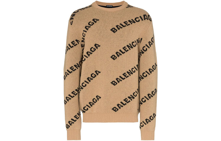 Balenciaga  Brown Logo Intarsia Wool Sweater Crewneck Relaxed Fit. 648433T15679364