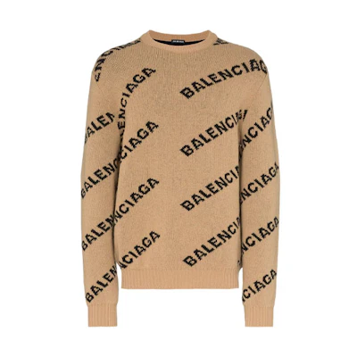 Balenciaga Brown Logo Intarsia Wool Sweater Crewneck Relaxed Fit. 648433T15679364