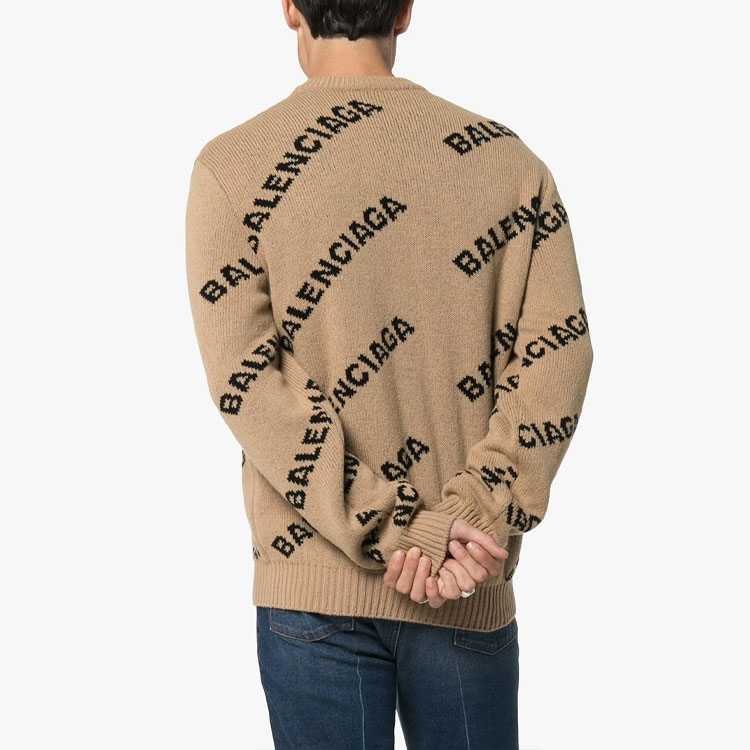 Purchase 발렌시아가 브라운 로고 울 니트 스웨터 크루넥 릴렉스 핏. 648433T15679364