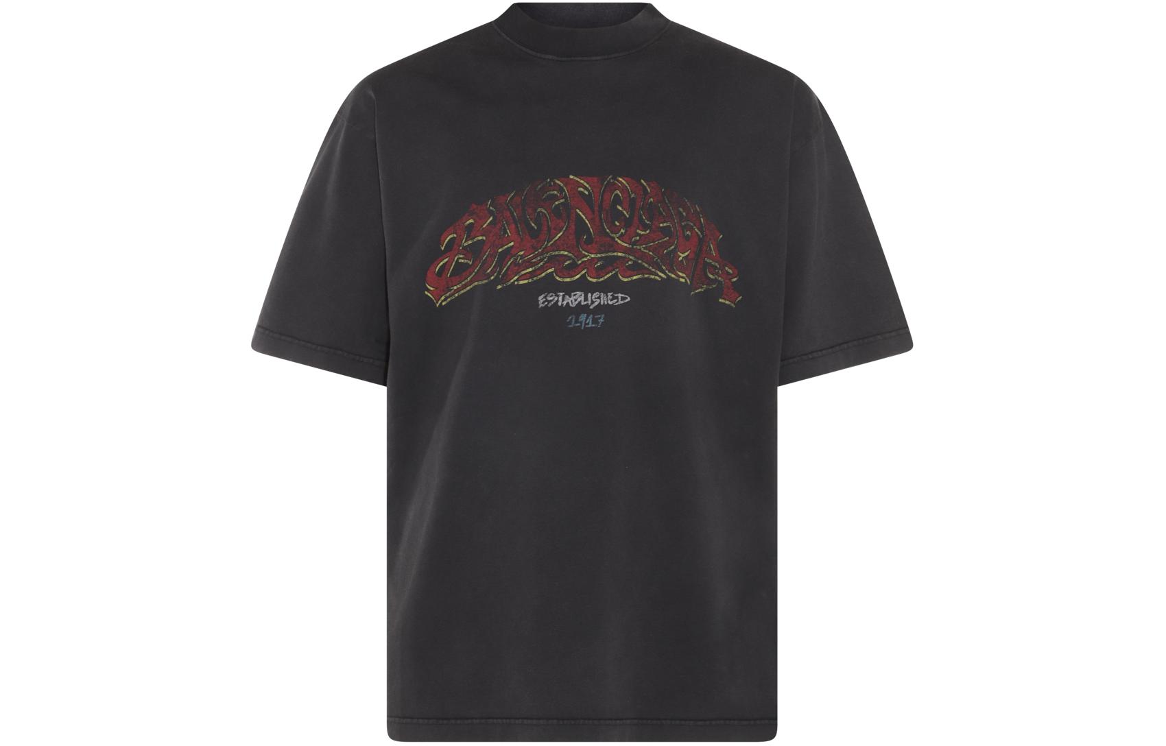 Lookbook 발렌시아가 캐주얼 크루넥 반팔 티셔츠 그레이. 764235TPVM81568