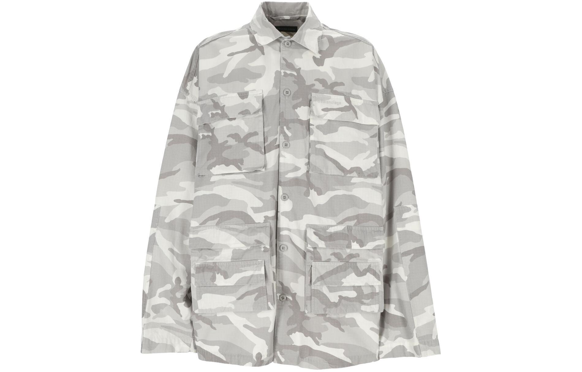 Balenciaga  Color-Block Camo Long Sleeve Shirt in Light Gray. 681008TQLA71400