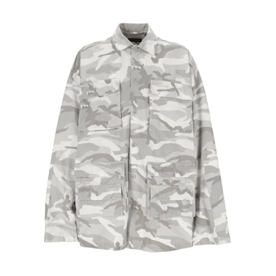 Balenciaga Color-Block Camo Long Sleeve Shirt in Light Gray. 681008TQLA71400