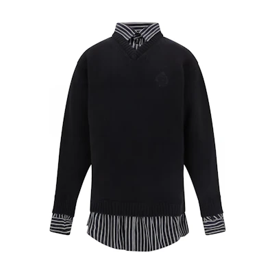 Balenciaga Double-Layer Logo-Print Knit Long Sleeve Top Black. 809508T17121000