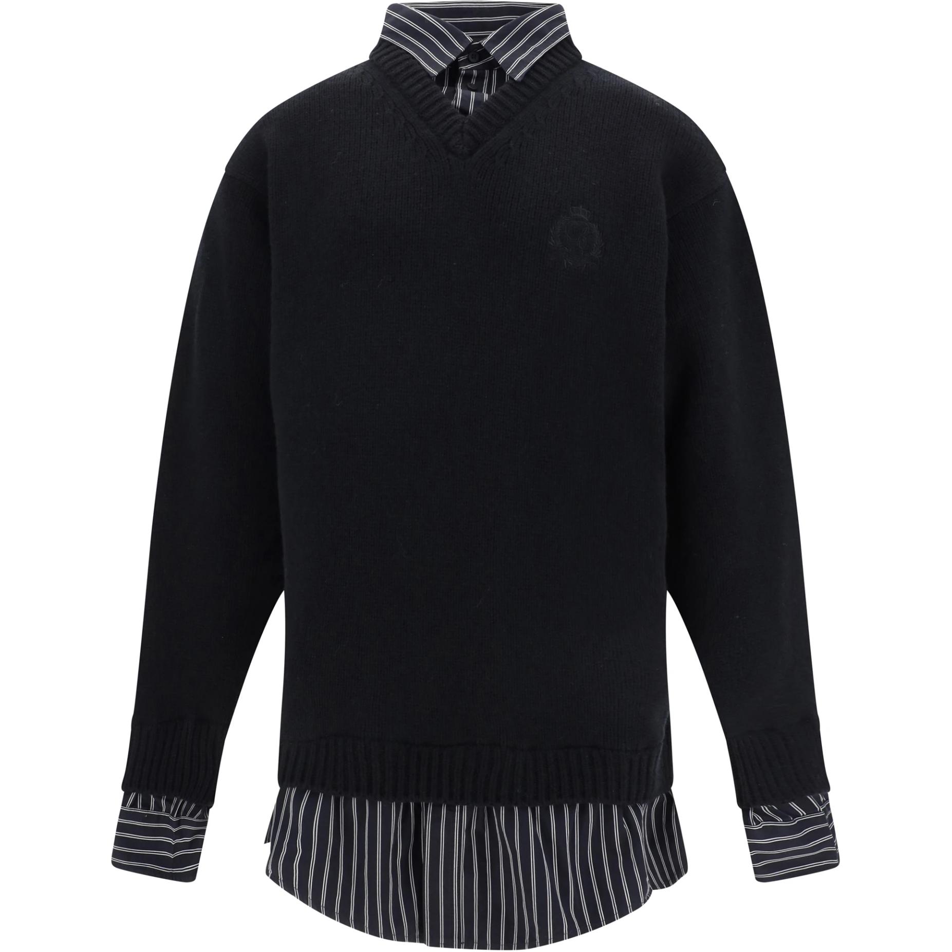 Order Balenciaga Atasan Lengan Panjang Knit Logo Dua Lapis Hitam. 809508T17121000