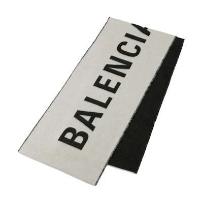 Balenciaga Double-Sided Logo Print Wool Scarf - Gray. 512732420B09060