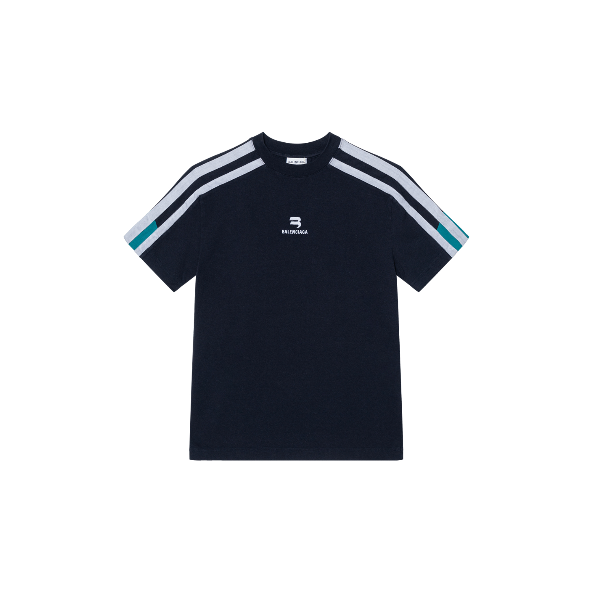 Order Balenciaga FW22 Camiseta Azul Marino a Rayas Slim-Fit con Logo. 704070TMVG40470