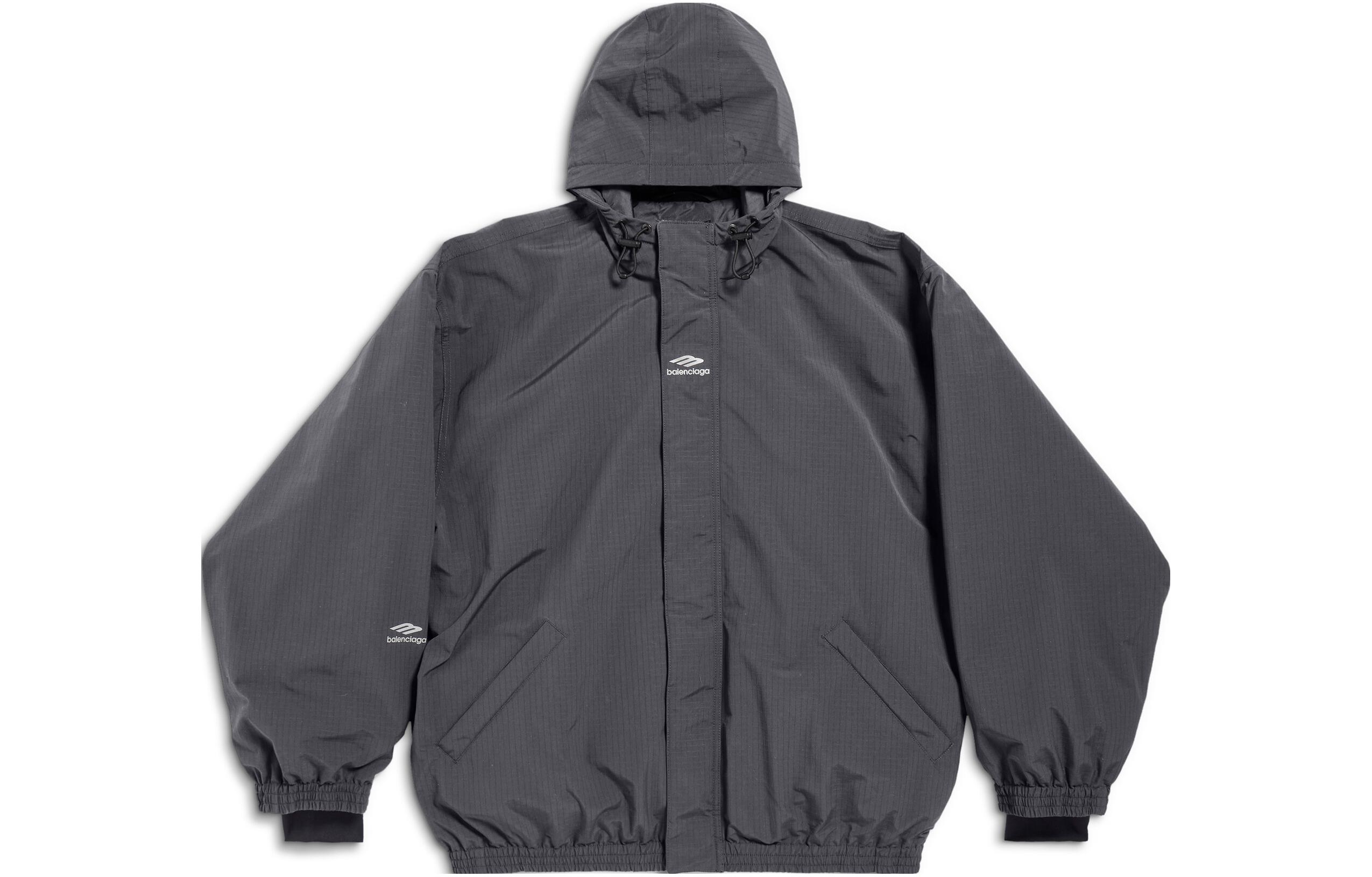 Balenciaga  Gray Hooded Ski Jacket Parka Coat with Logo Print. 773988TPO411441