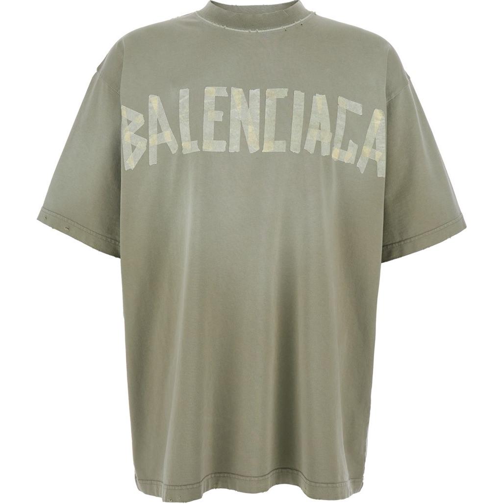 Balenciaga  Green Letter Logo Print Mock Neck Short Sleeve T-Shirt 739784TOVA92942