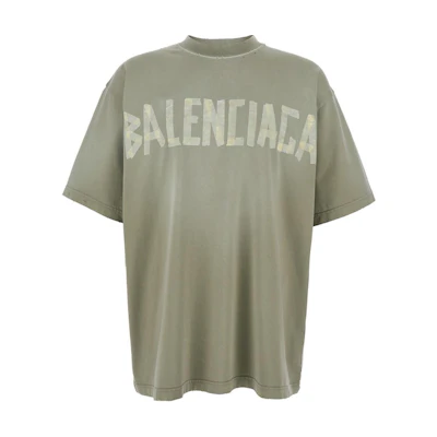 Balenciaga Green Letter Logo Print Mock Neck Short Sleeve T-Shirt 739784TOVA92942