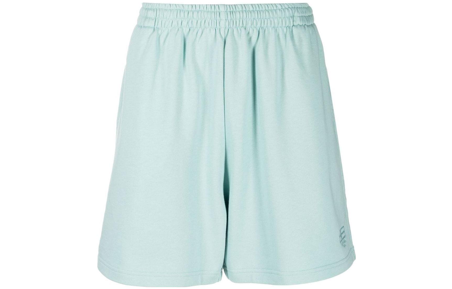 Balenciaga  Green Logo Embroidered Plain Sweat Shorts. 676137TMVG64947