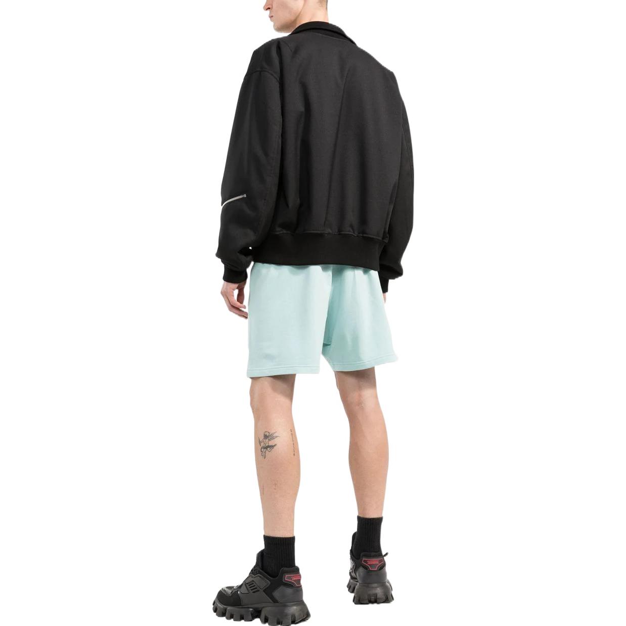 Shop Balenciaga  Green Logo Embroidered Plain Sweat Shorts. 676137TMVG64947