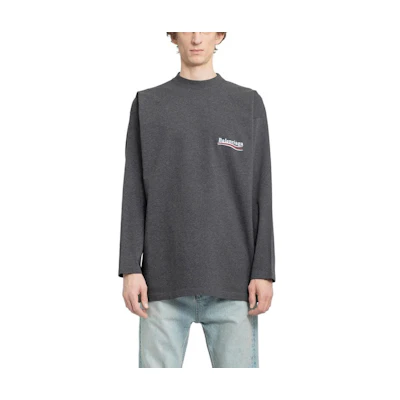 Balenciaga Grey Embroidered Logo Crewneck Long Sleeve Oversized T-Shirt. 681046TKVJ11662