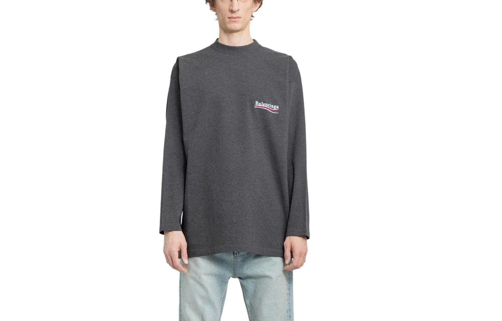 Balenciaga  Grey Embroidered Logo Crewneck Long Sleeve Oversized T-Shirt. 681046TKVJ11662 圖 2